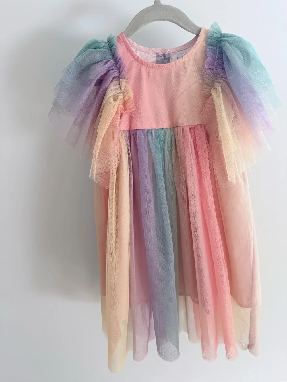 Lola + The Boys Pastel Rainbow Tulle Dress in Pink, Mint, Lavender, Peach